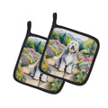 Old English Sheepdog Spring Path Pot Holder Set of 2 Heat Resistant Quilted Hot Pads 7.5 x 7.5 Inch, Insulated Kitchen Trivets for Cooking & Baking