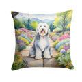 Old English Sheepdog Spring Path Decorative Throw Pillow 14x14 Indoor Outdoor Accent Cushion, Fabric Cover with Insert for Sofa, Bed, Porch & Living Room