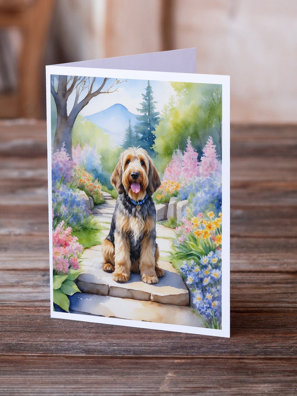 Otterhound Spring Path Greeting Cards Pack of 8 Blank Cards with Envelopes Whimsical A7 Size 5x7