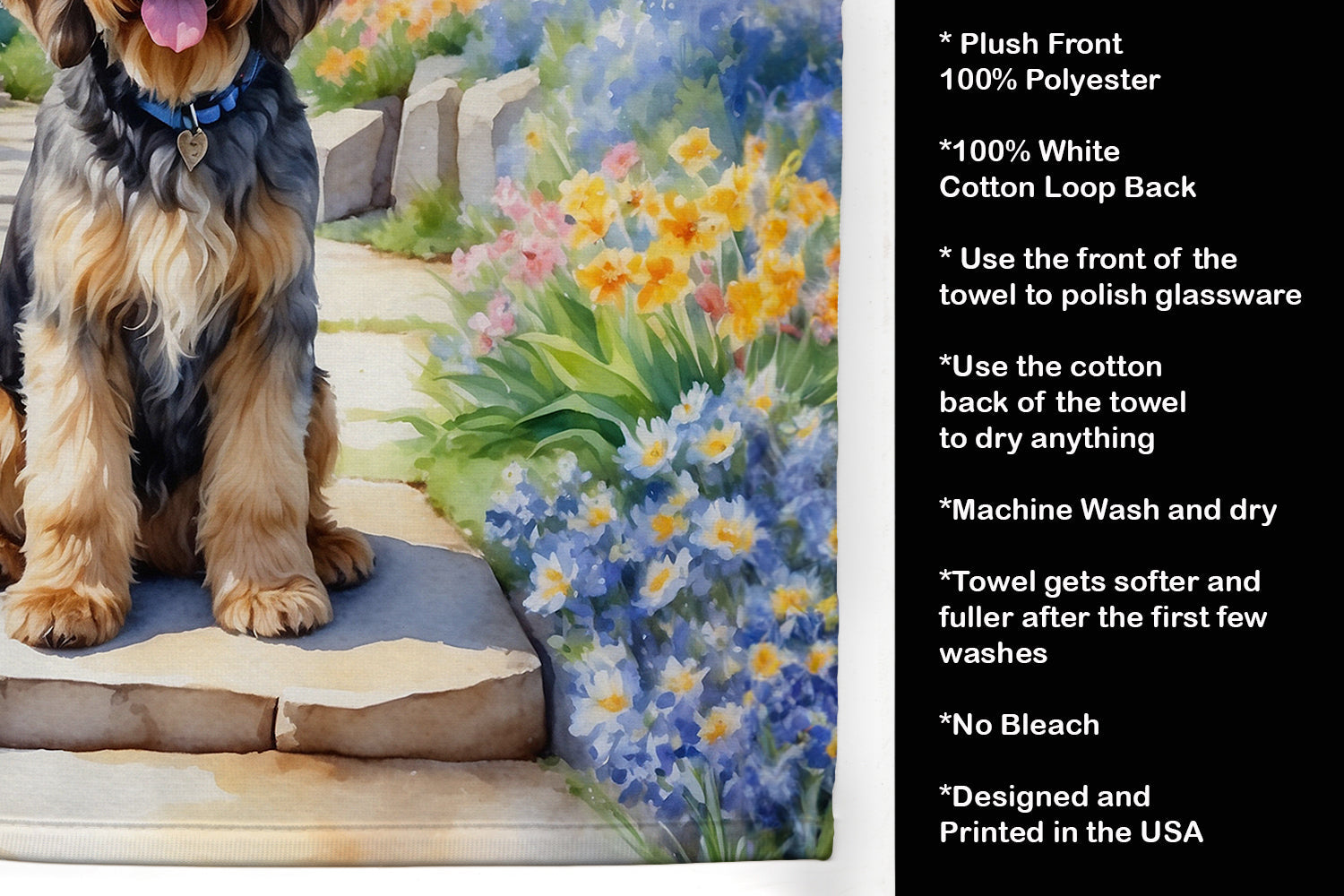 Otterhound Spring Path Kitchen Towel Velour Plush Front and Cotton Loop Back Machine Washable