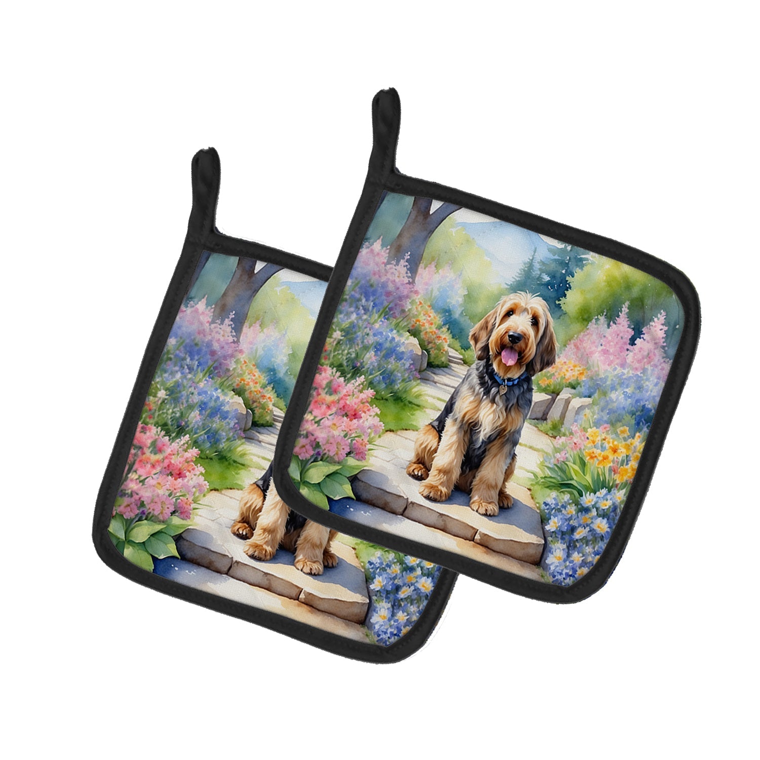 Otterhound Spring Path Pot Holder Set of 2 Heat Resistant Quilted Hot Pads 7.5 x 7.5 Inch, Insulated Kitchen Trivets for Cooking & Baking