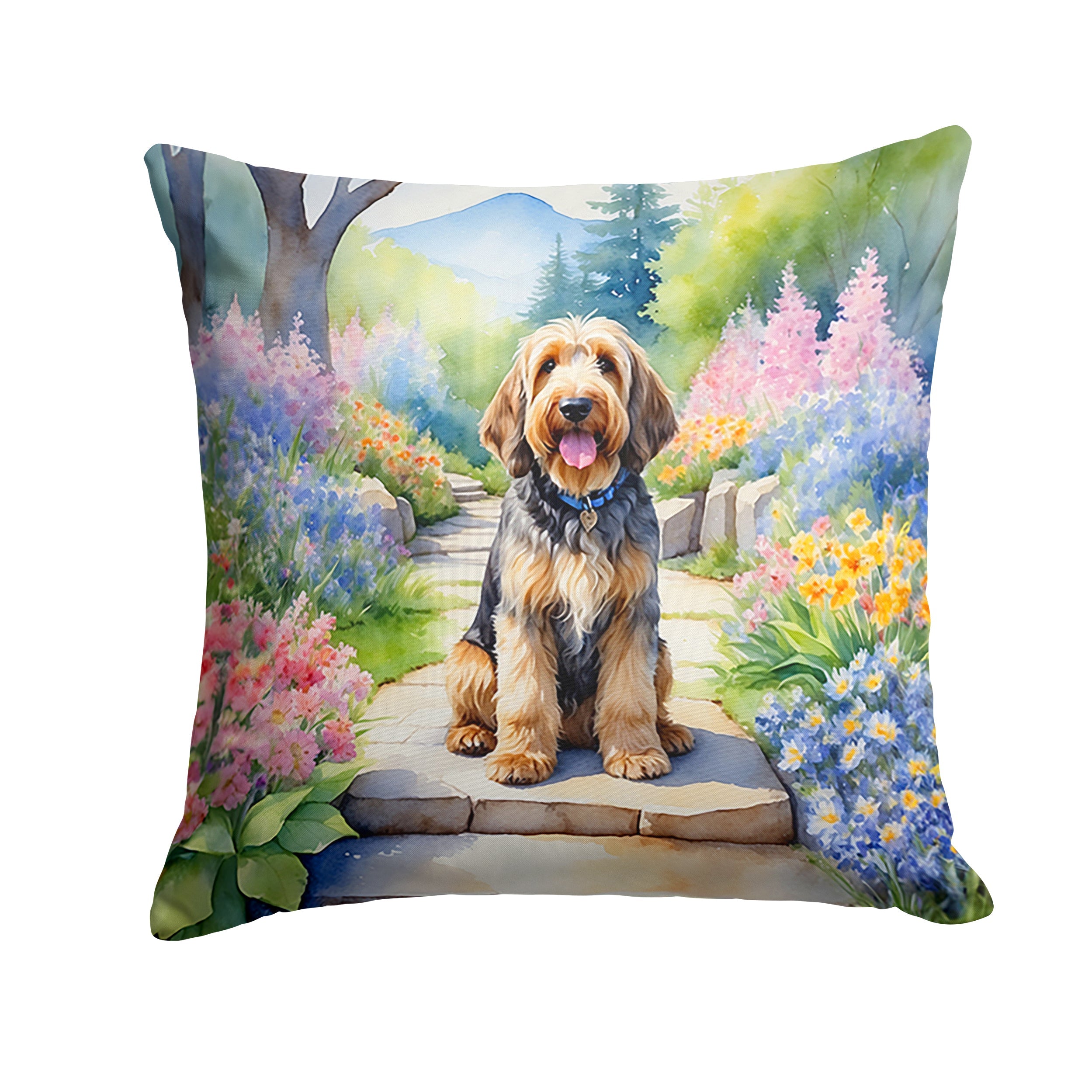 Otterhound Spring Path Decorative Throw Pillow 18x18 Indoor Outdoor Accent Cushion, Fabric Cover with Insert for Sofa, Bed, Porch & Living Room