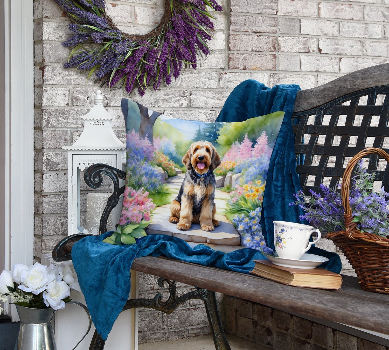 Otterhound Spring Path Decorative Throw Pillow 18x18 Indoor Outdoor Accent Cushion, Fabric Cover with Insert for Sofa, Bed, Porch & Living Room