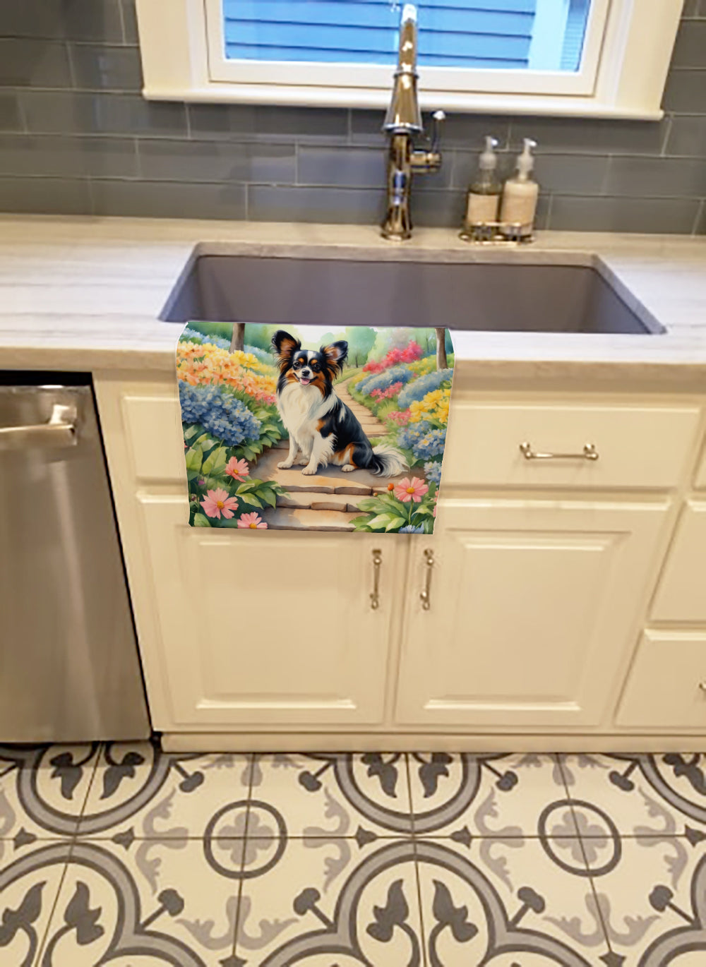 Papillon Spring Path Kitchen Towel Velour Plush Front and Cotton Loop Back Machine Washable