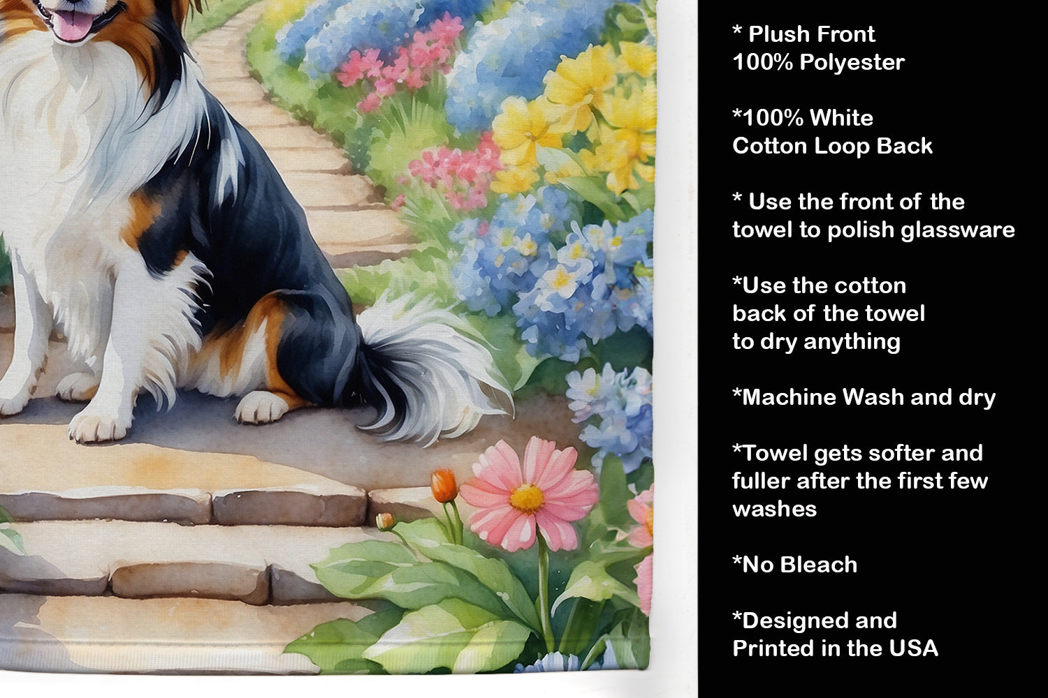 Papillon Spring Path Kitchen Towel Velour Plush Front and Cotton Loop Back Machine Washable