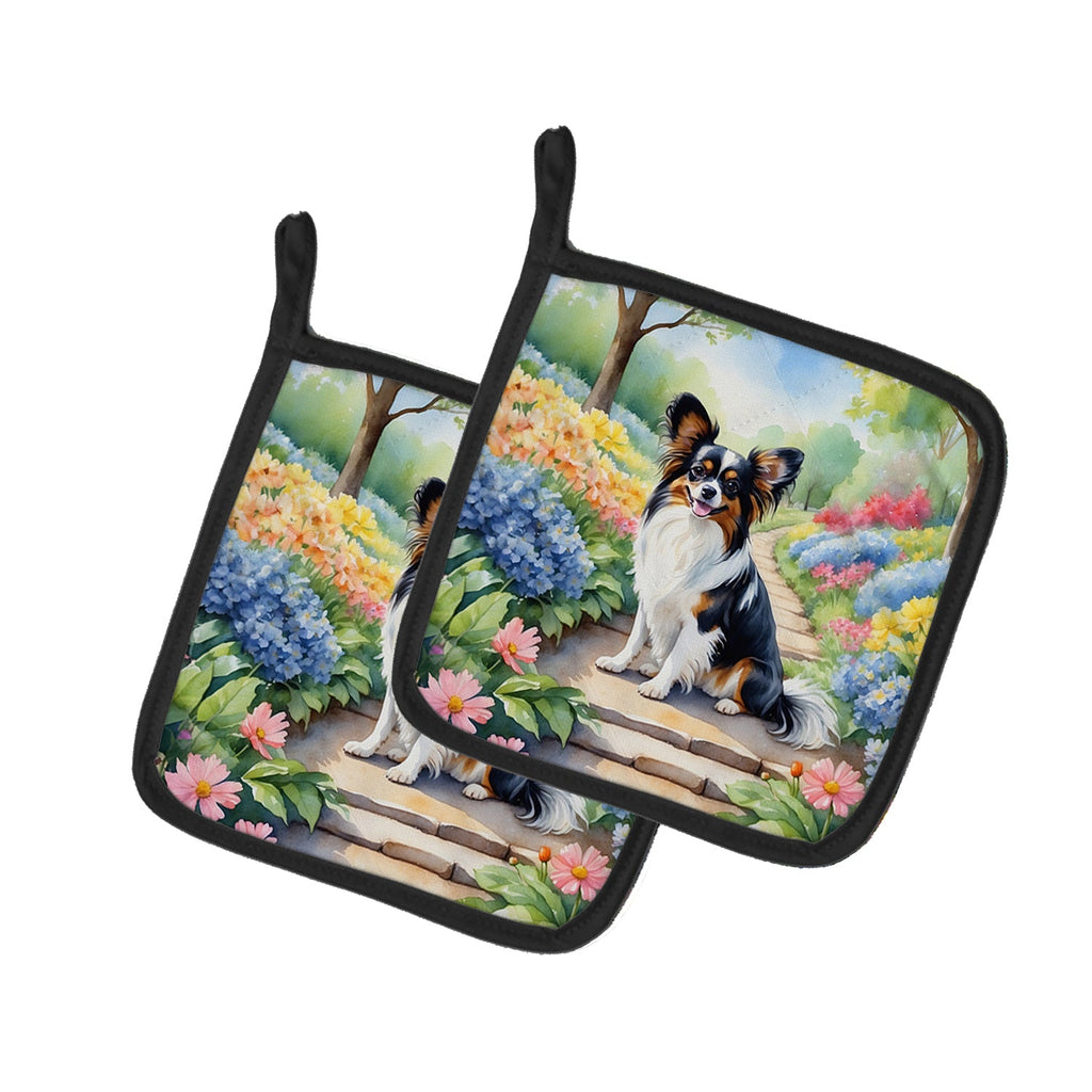 Papillon Spring Path Pot Holder Set of 2 Heat Resistant Quilted Hot Pads 7.5 x 7.5 Inch, Insulated Kitchen Trivets for Cooking & Baking