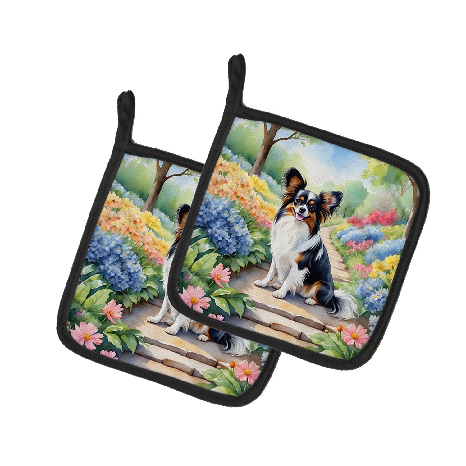 Papillon Spring Path Pot Holder Set of 2 Heat Resistant Quilted Hot Pads 7.5 x 7.5 Inch, Insulated Kitchen Trivets for Cooking & Baking