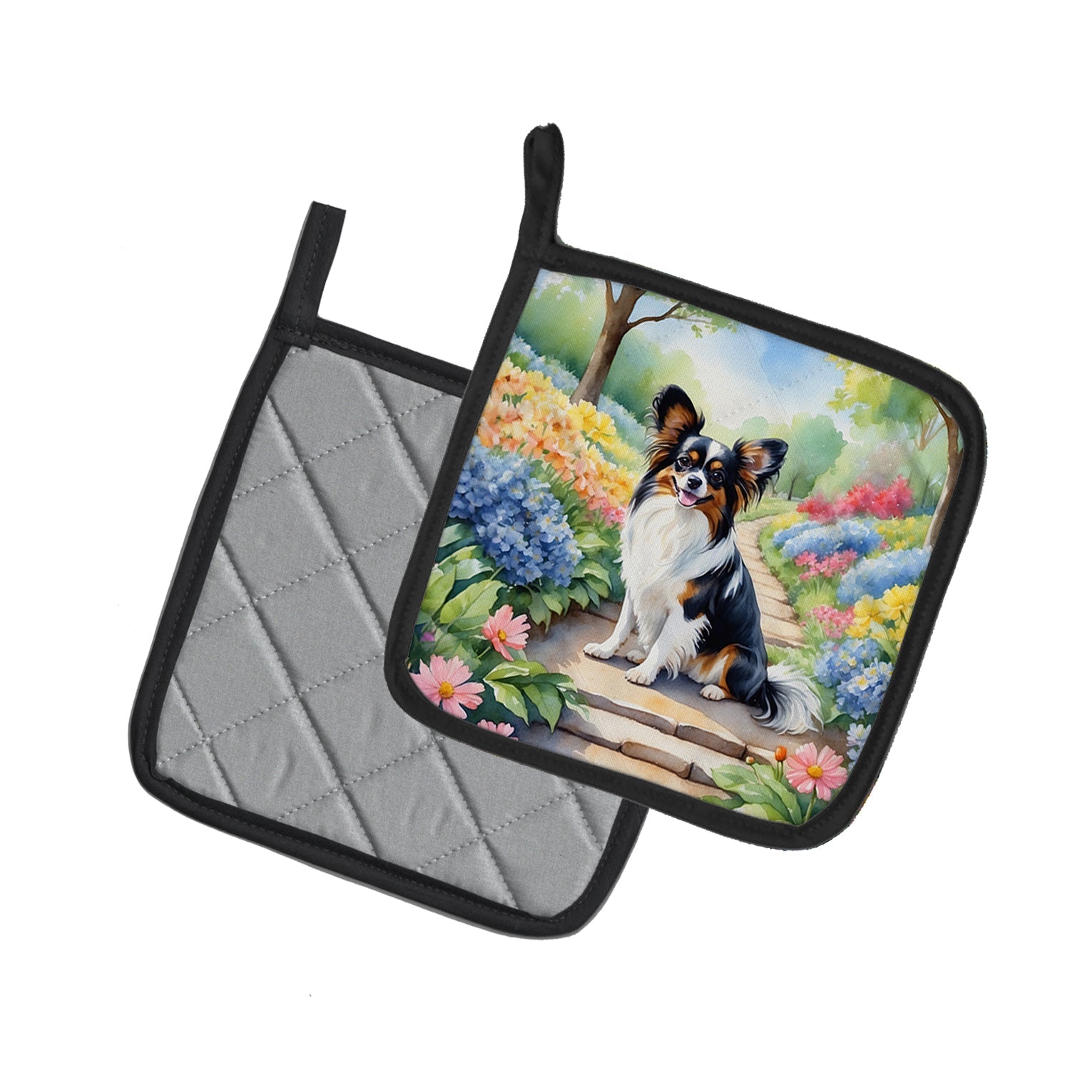 Papillon Spring Path Pot Holder Set of 2 Heat Resistant Quilted Hot Pads 7.5 x 7.5 Inch, Insulated Kitchen Trivets for Cooking & Baking