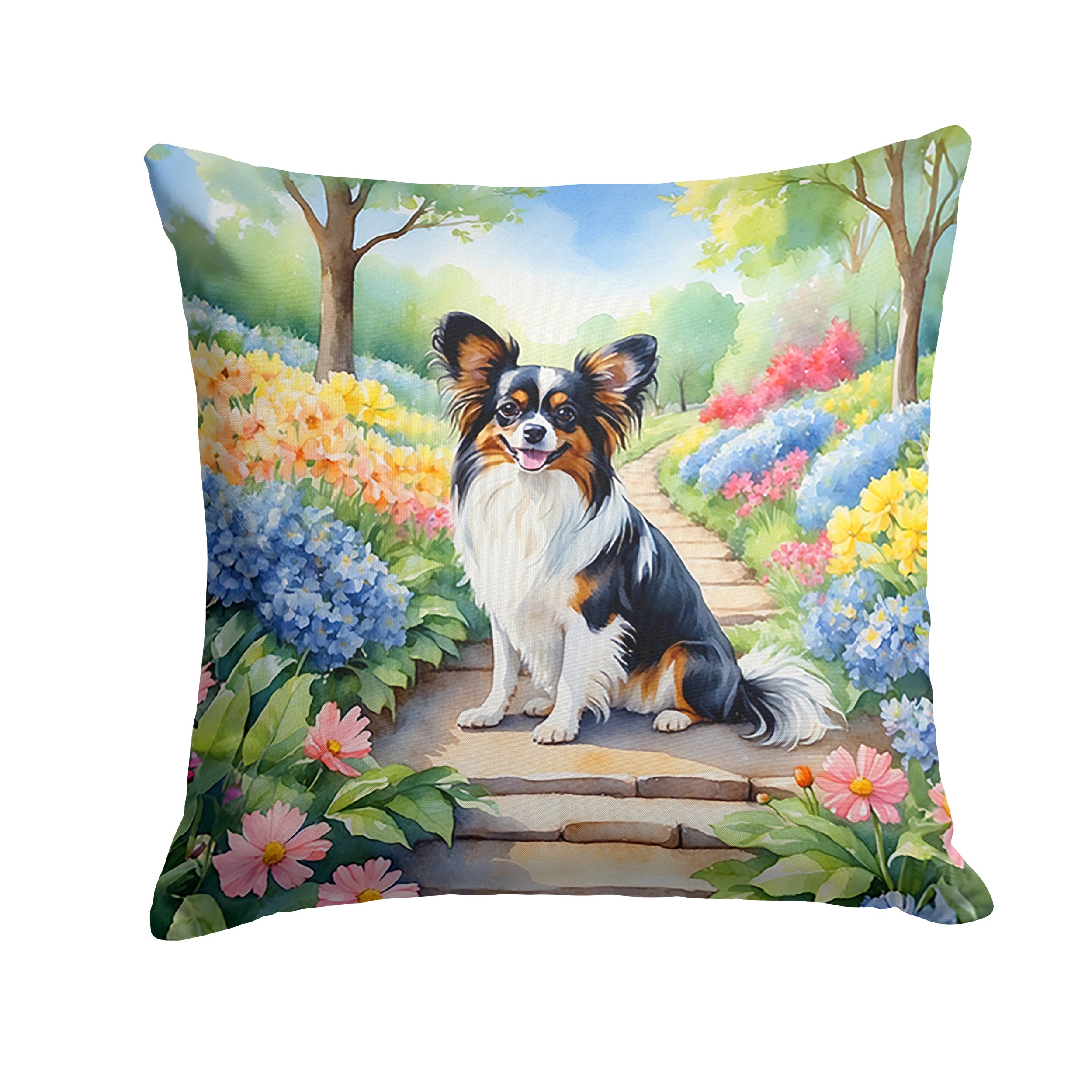 Papillon Spring Path Decorative Throw Pillow 18x18 Indoor Outdoor Accent Cushion, Fabric Cover with Insert for Sofa, Bed, Porch & Living Room