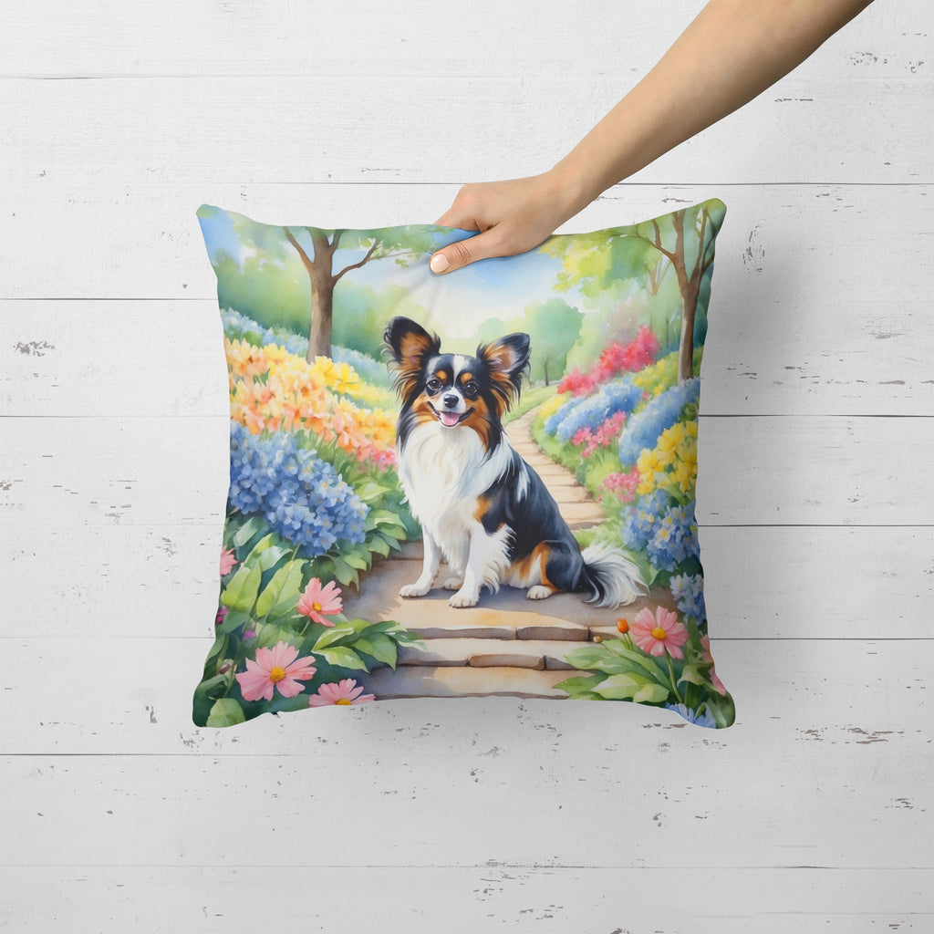 Papillon Spring Path Decorative Throw Pillow 18x18 Indoor Outdoor Accent Cushion, Fabric Cover with Insert for Sofa, Bed, Porch & Living Room