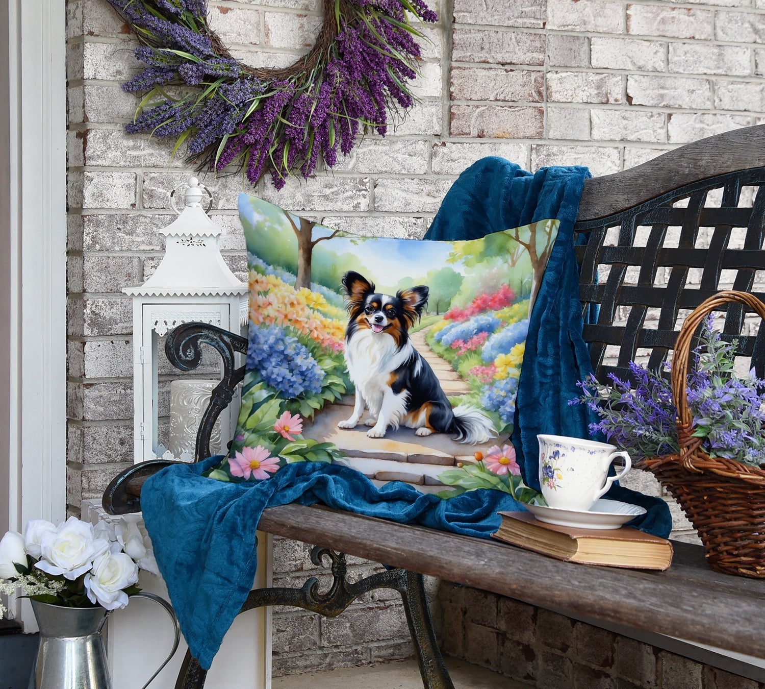 Papillon Spring Path Decorative Throw Pillow 18x18 Indoor Outdoor Accent Cushion, Fabric Cover with Insert for Sofa, Bed, Porch & Living Room
