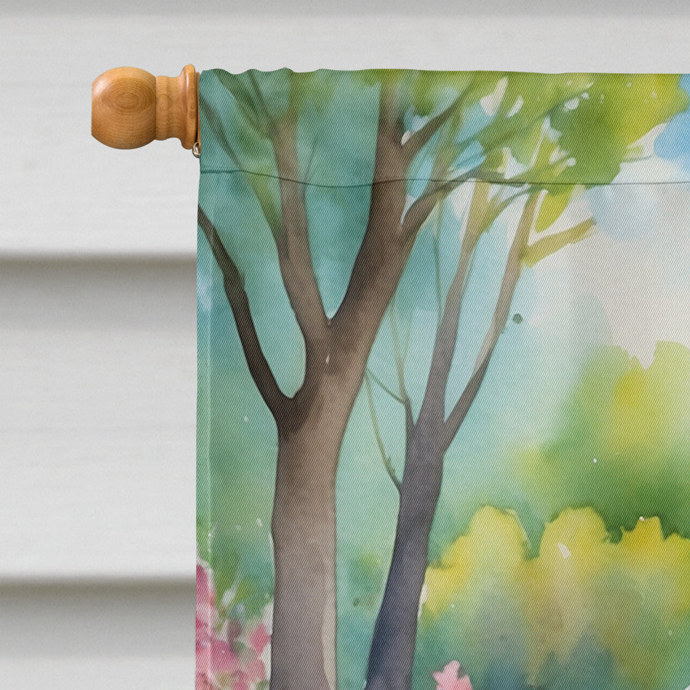 Pekingese Spring Path House Flag 28x40 Porch Sleeve Pole Decorative Outside Yard Banner Artwork Wall Hanging, Polyester