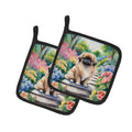 Pekingese Spring Path Pot Holder Set of 2 Heat Resistant Quilted Hot Pads 7.5 x 7.5 Inch, Insulated Kitchen Trivets for Cooking & Baking