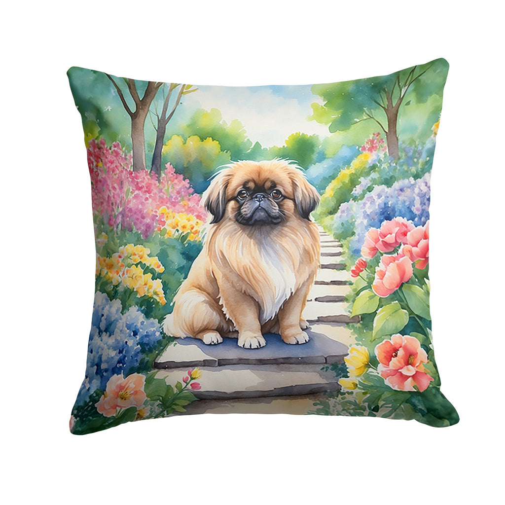 Pekingese Spring Path Decorative Throw Pillow 18x18 Indoor Outdoor Accent Cushion, Fabric Cover with Insert for Sofa, Bed, Porch & Living Room