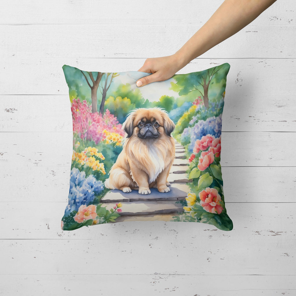 Pekingese Spring Path Decorative Throw Pillow 18x18 Indoor Outdoor Accent Cushion, Fabric Cover with Insert for Sofa, Bed, Porch & Living Room