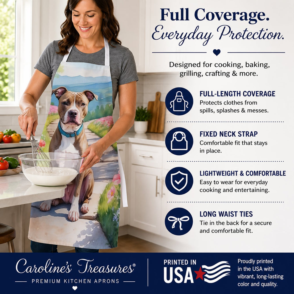 Pit Bull Terrier Spring Path Apron Cooking Kitchen Server Baking Crafts Gardening for Adult Women Men, Unisex, Large, Multicolor