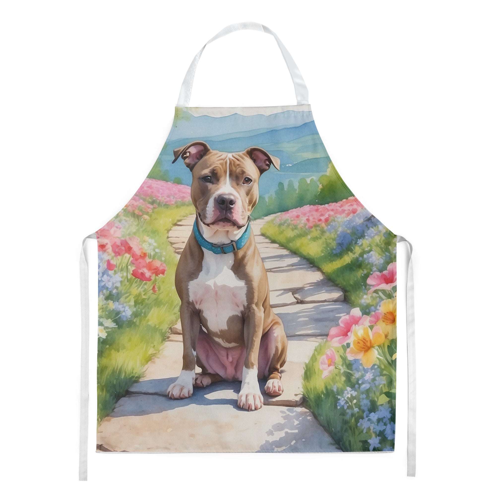 Pit Bull Terrier Spring Path Apron Cooking Kitchen Server Baking Crafts Gardening for Adult Women Men, Unisex, Large, Multicolor