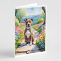 Pit Bull Terrier Spring Path Greeting Cards Pack of 8 Blank Cards with Envelopes Whimsical A7 Size 5x7