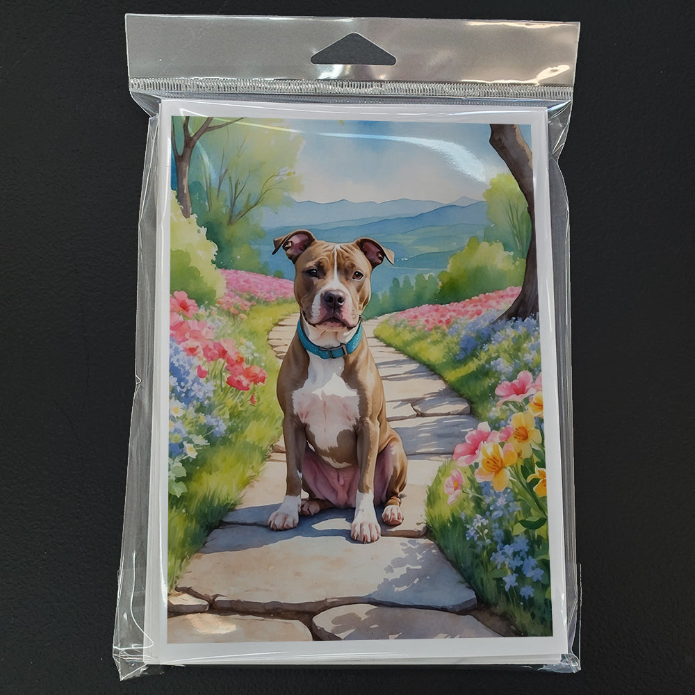 Pit Bull Terrier Spring Path Greeting Cards Pack of 8 Blank Cards with Envelopes Whimsical A7 Size 5x7