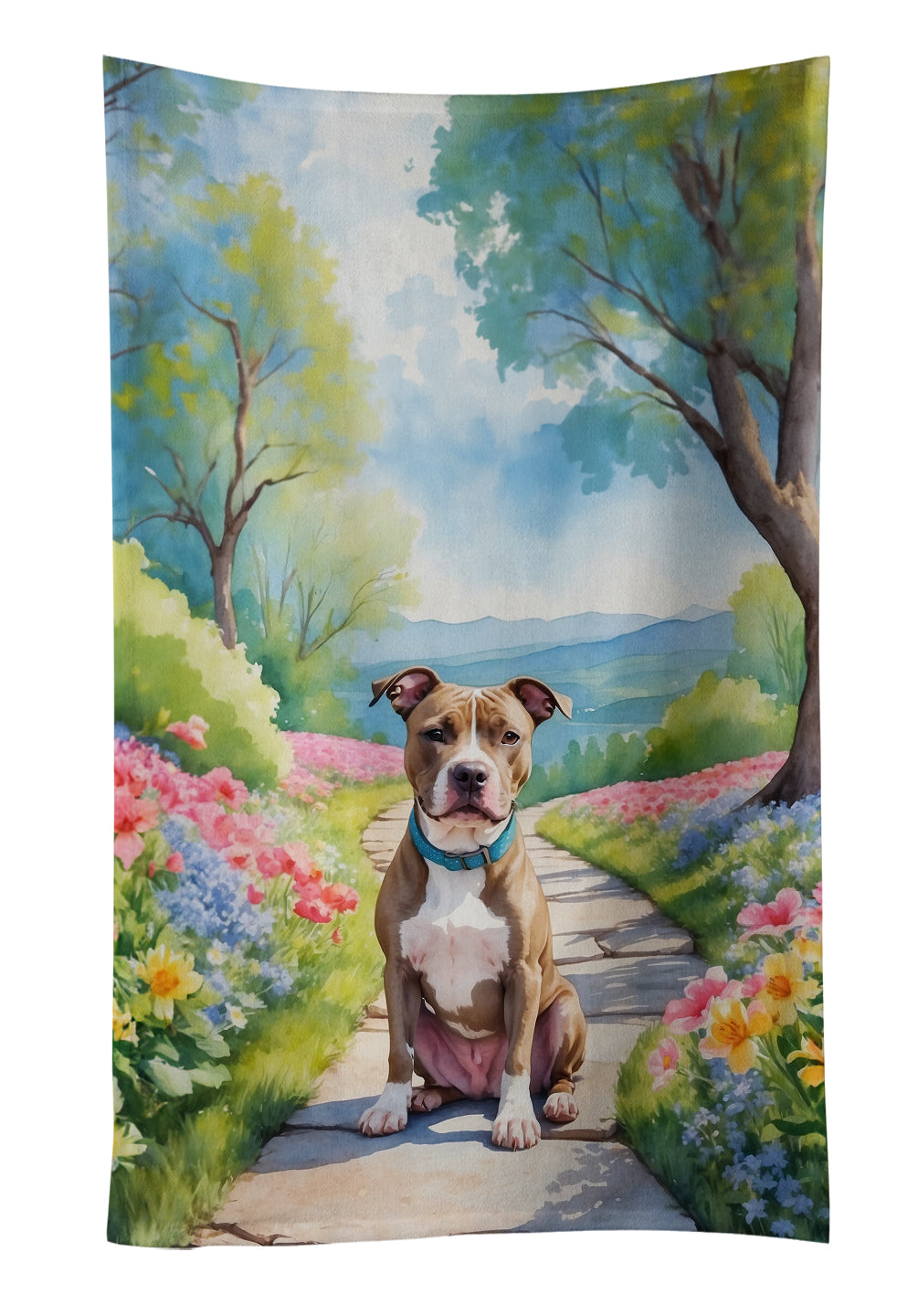 Pit Bull Terrier Spring Path Kitchen Towel Velour Plush Front and Cotton Loop Back Machine Washable
