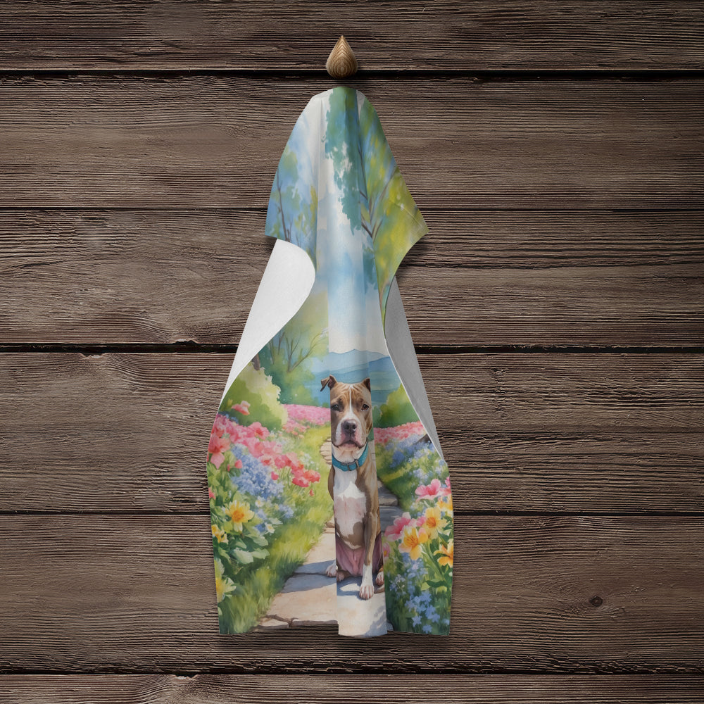 Pit Bull Terrier Spring Path Kitchen Towel Velour Plush Front and Cotton Loop Back Machine Washable