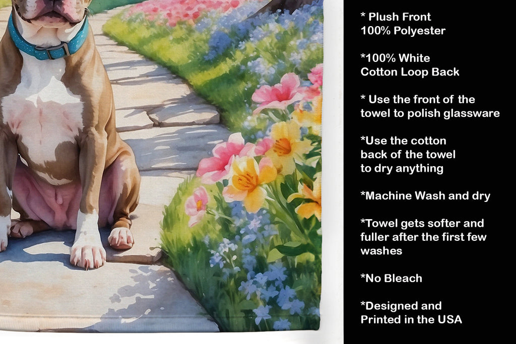 Pit Bull Terrier Spring Path Kitchen Towel Velour Plush Front and Cotton Loop Back Machine Washable