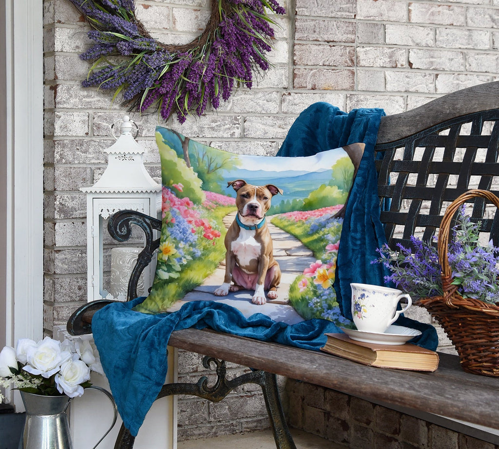Pit Bull Terrier Spring Path Decorative Throw Pillow 18x18 Indoor Outdoor Accent Cushion, Fabric Cover with Insert for Sofa, Bed, Porch & Living Room