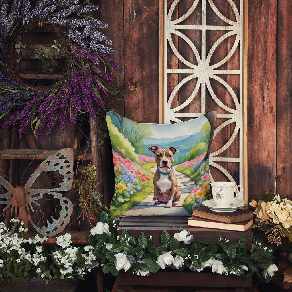 Pit Bull Terrier Spring Path Decorative Throw Pillow 18x18 Indoor Outdoor Accent Cushion, Fabric Cover with Insert for Sofa, Bed, Porch & Living Room