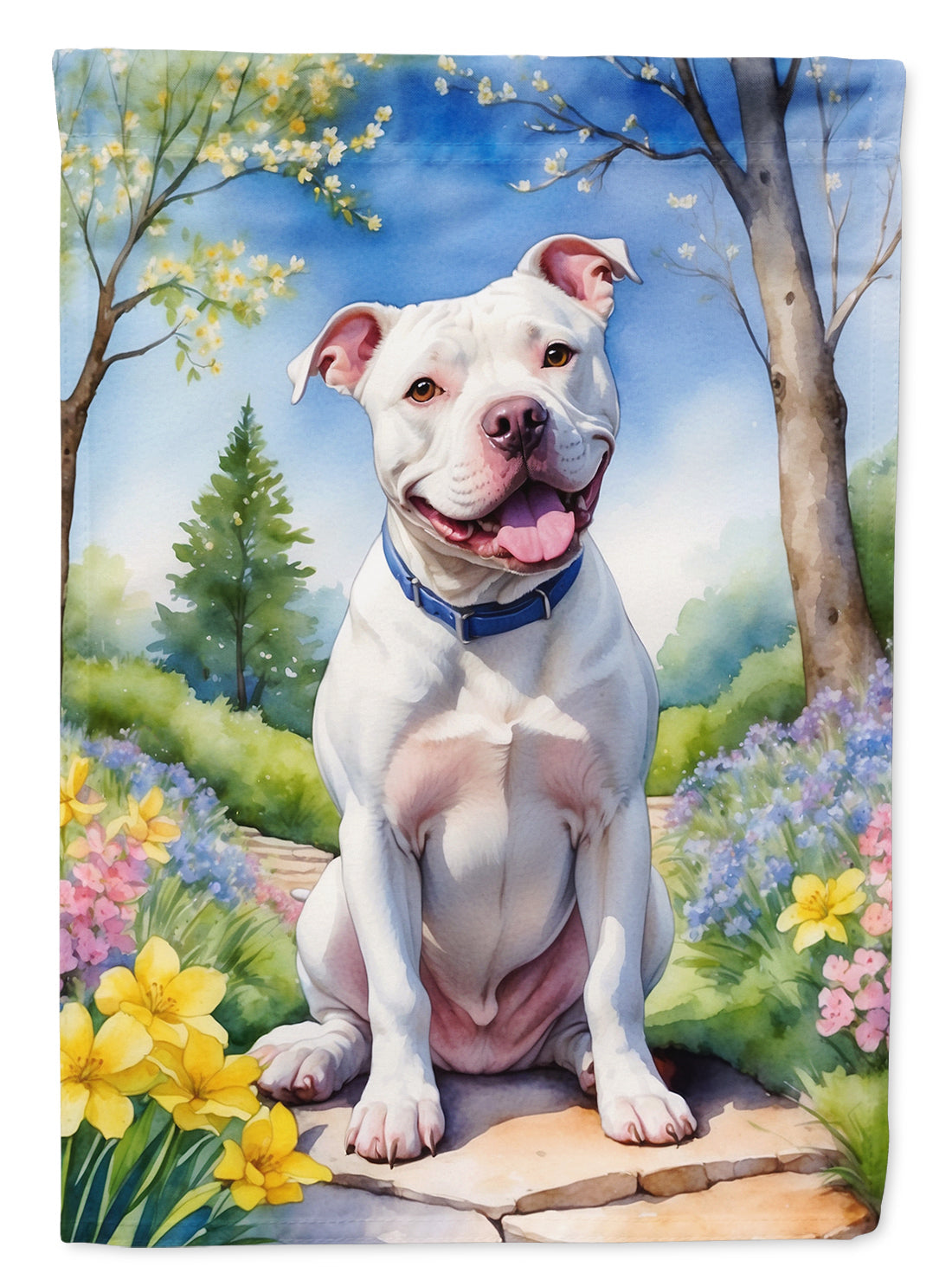 Pit Bull Terrier Spring Path House Flag 28x40 Porch Sleeve Pole Decorative Outside Yard Banner Artwork Wall Hanging, Polyester