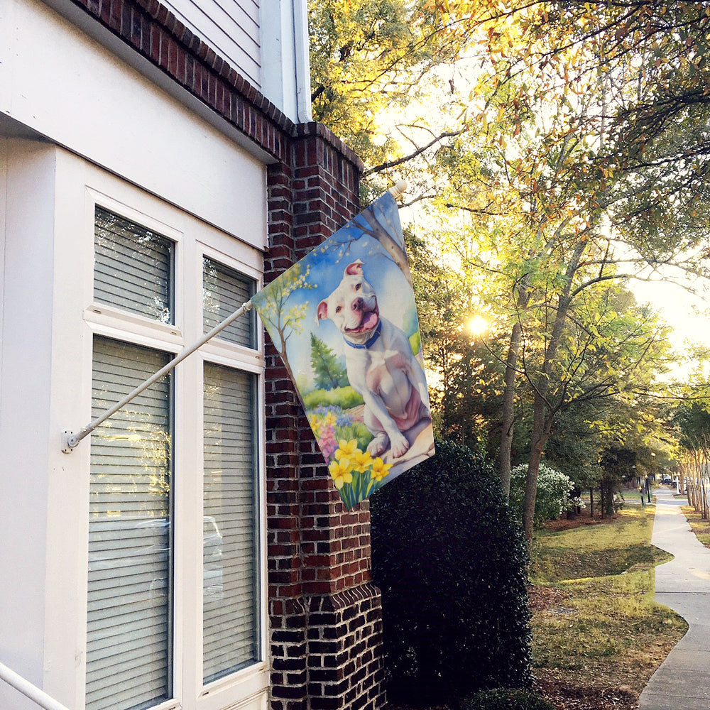 Pit Bull Terrier Spring Path House Flag 28x40 Porch Sleeve Pole Decorative Outside Yard Banner Artwork Wall Hanging, Polyester