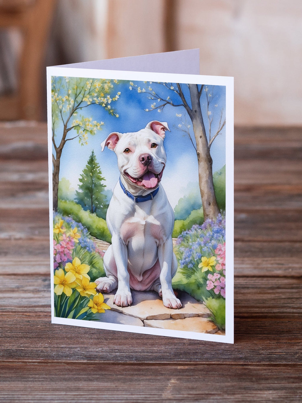 Pit Bull Terrier Spring Path Greeting Cards Pack of 8 Blank Cards with Envelopes Whimsical A7 Size 5x7