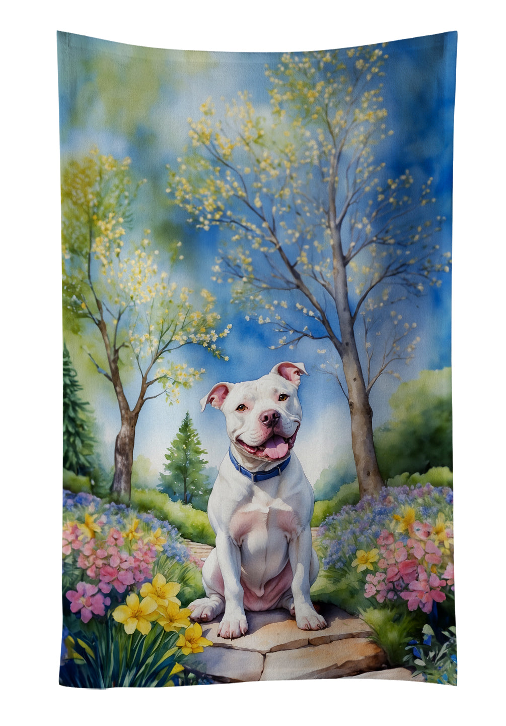 Pit Bull Terrier Spring Path Kitchen Towel Velour Plush Front and Cotton Loop Back Machine Washable