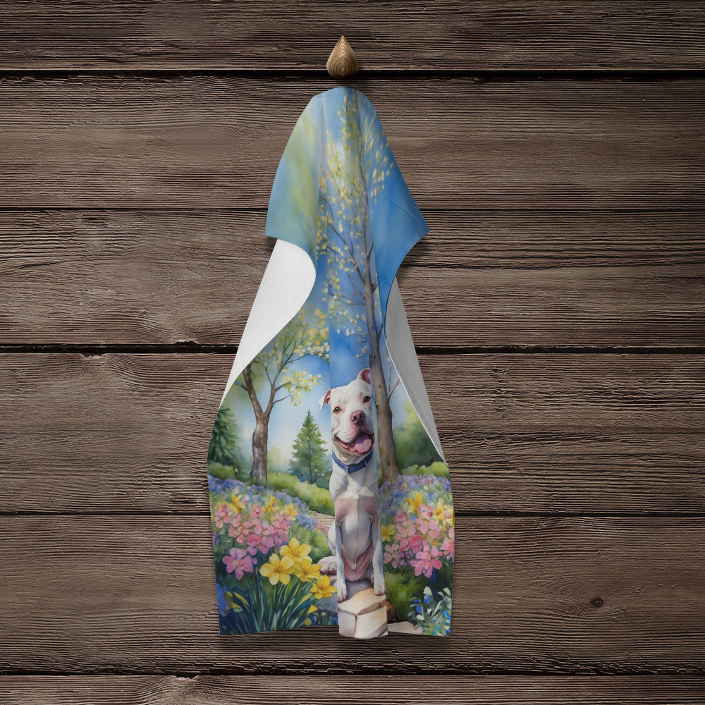 Pit Bull Terrier Spring Path Kitchen Towel Velour Plush Front and Cotton Loop Back Machine Washable