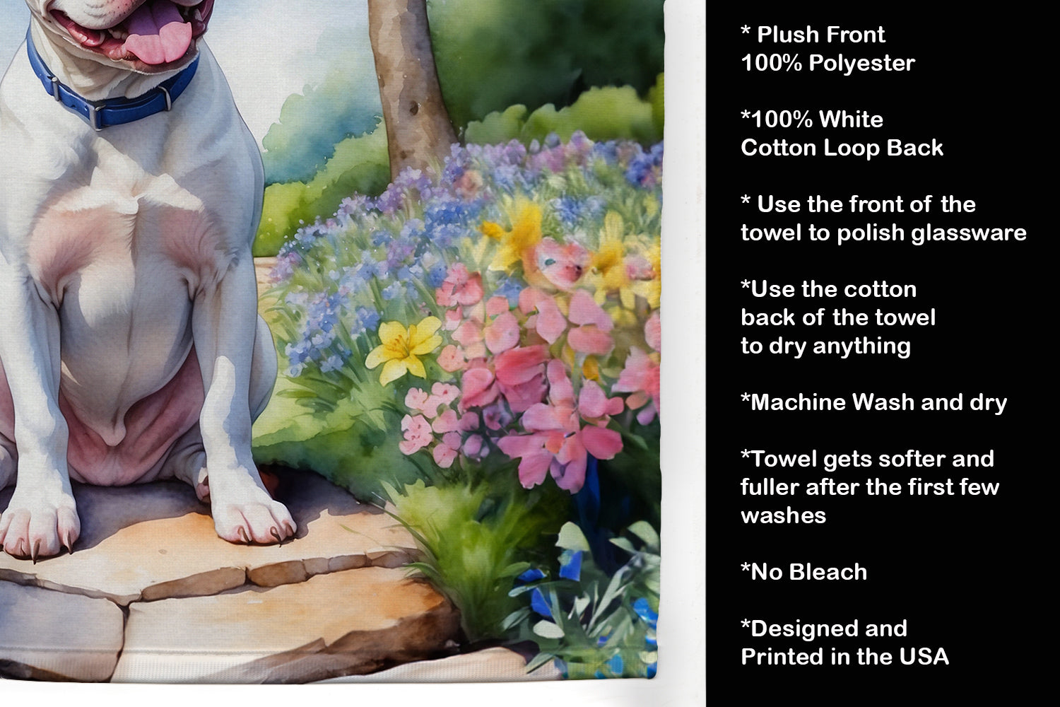 Pit Bull Terrier Spring Path Kitchen Towel Velour Plush Front and Cotton Loop Back Machine Washable