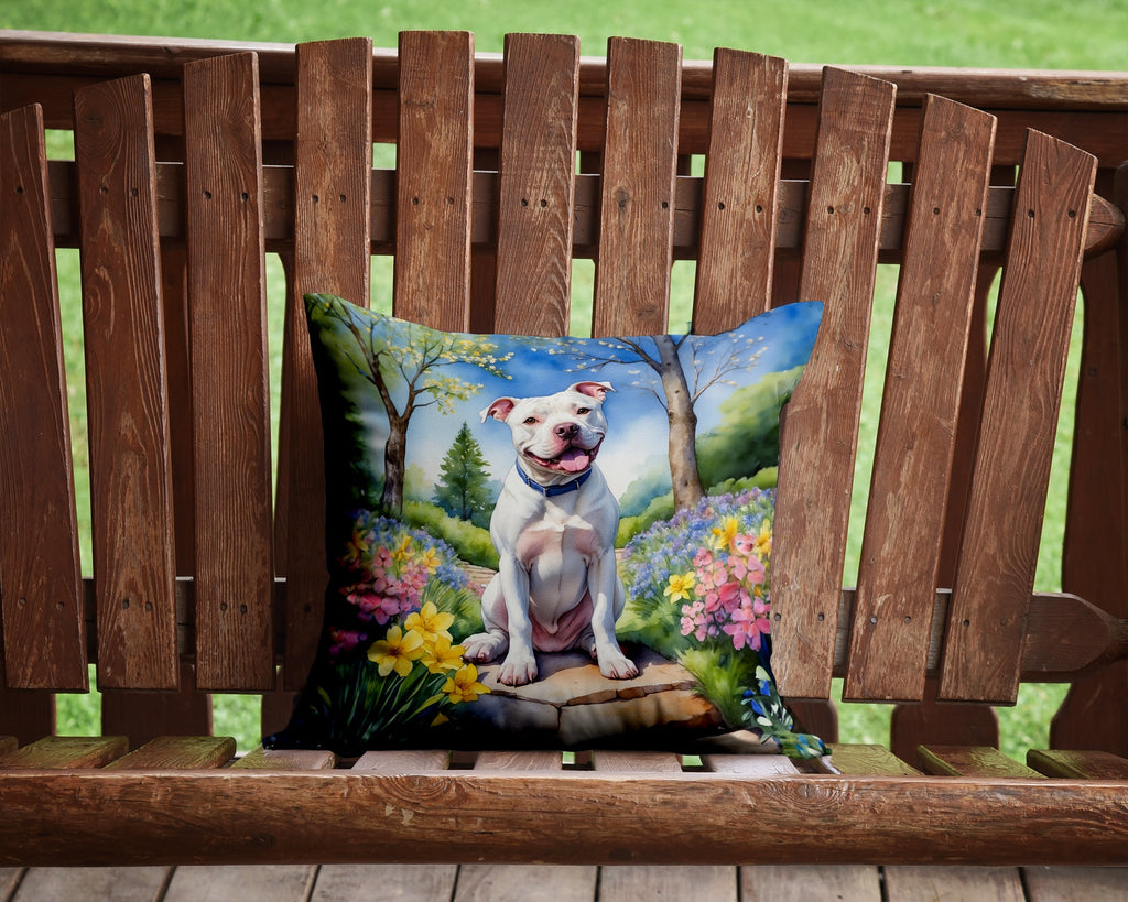 Pit Bull Terrier Spring Path Decorative Throw Pillow 14x14 Indoor Outdoor Accent Cushion, Fabric Cover with Insert for Sofa, Bed, Porch & Living Room