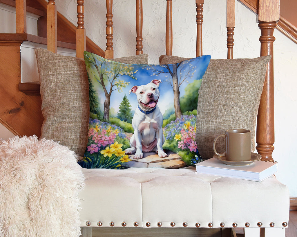 Pit Bull Terrier Spring Path Decorative Throw Pillow 14x14 Indoor Outdoor Accent Cushion, Fabric Cover with Insert for Sofa, Bed, Porch & Living Room
