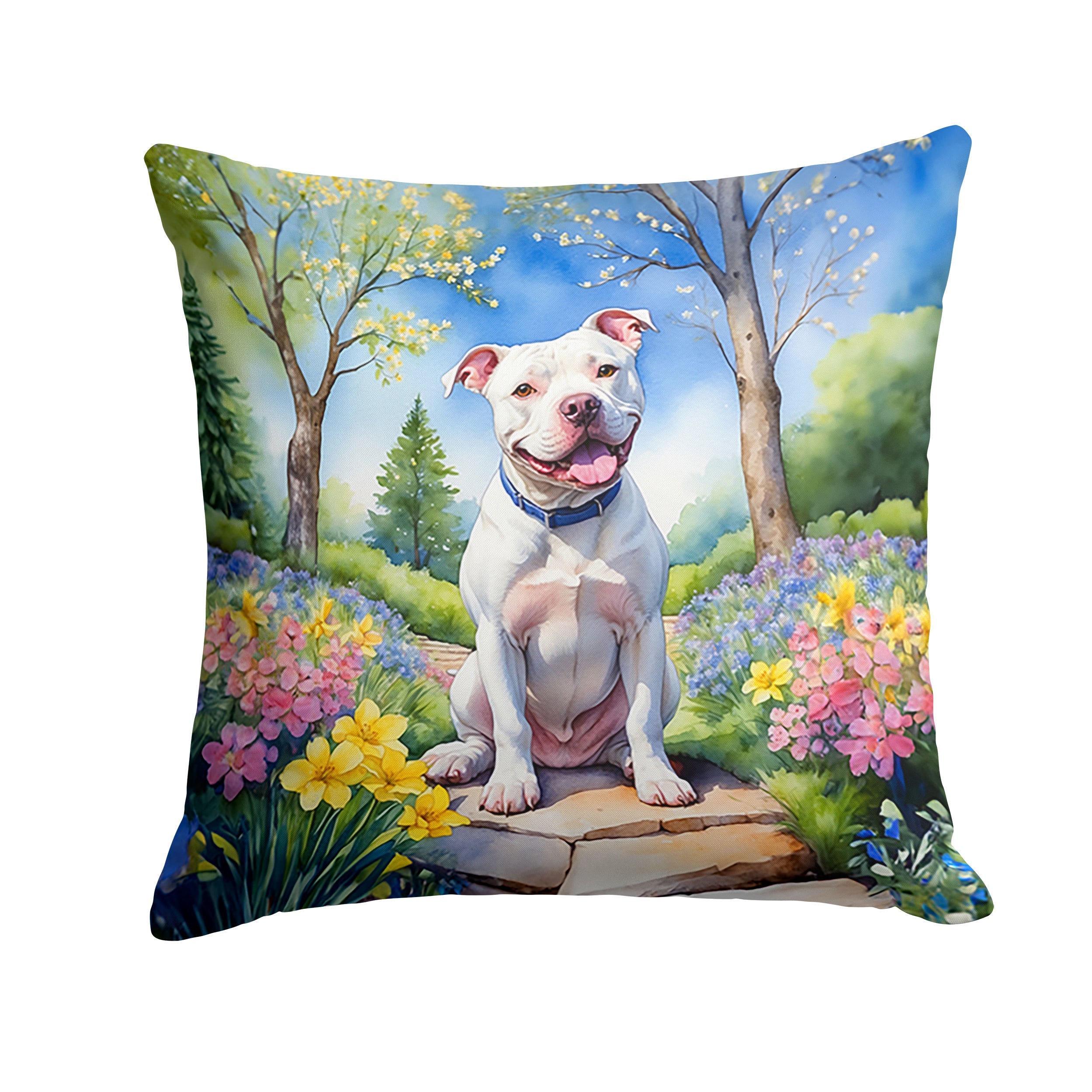 Pit Bull Terrier Spring Path Decorative Throw Pillow 18x18 Indoor Outdoor Accent Cushion, Fabric Cover with Insert for Sofa, Bed, Porch & Living Room