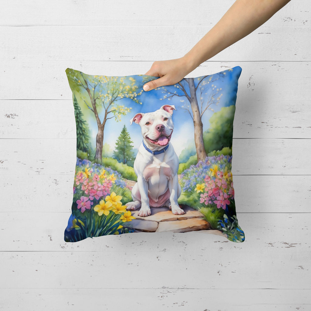 Pit Bull Terrier Spring Path Decorative Throw Pillow 18x18 Indoor Outdoor Accent Cushion, Fabric Cover with Insert for Sofa, Bed, Porch & Living Room