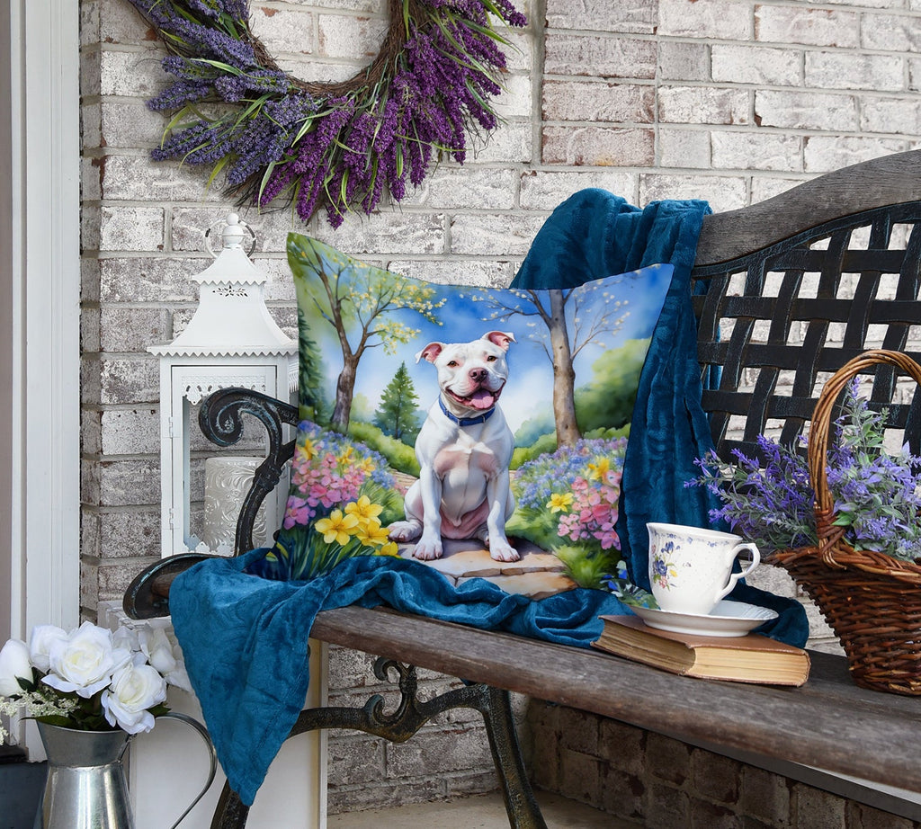 Pit Bull Terrier Spring Path Decorative Throw Pillow 18x18 Indoor Outdoor Accent Cushion, Fabric Cover with Insert for Sofa, Bed, Porch & Living Room