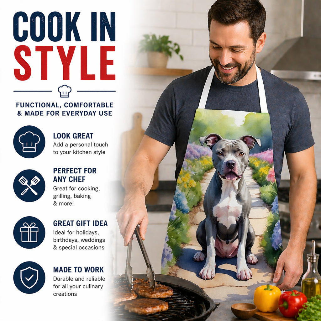 Pit Bull Terrier Spring Path Apron Cooking Kitchen Server Baking Crafts Gardening for Adult Women Men, Unisex, Large, Multicolor