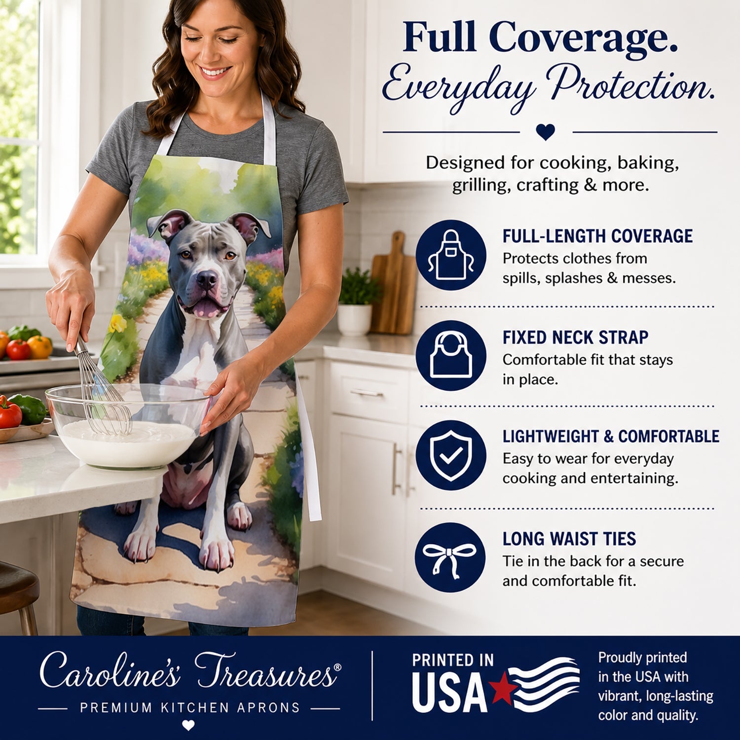 Pit Bull Terrier Spring Path Apron Cooking Kitchen Server Baking Crafts Gardening for Adult Women Men, Unisex, Large, Multicolor