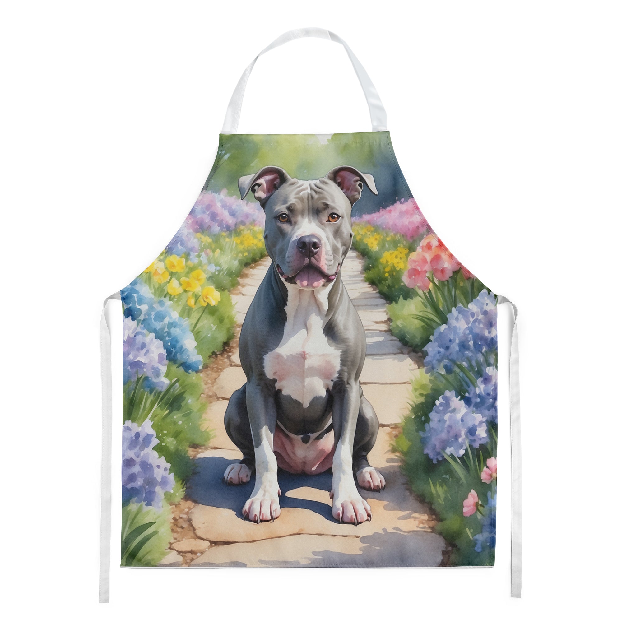 Pit Bull Terrier Spring Path Apron Cooking Kitchen Server Baking Crafts Gardening for Adult Women Men, Unisex, Large, Multicolor