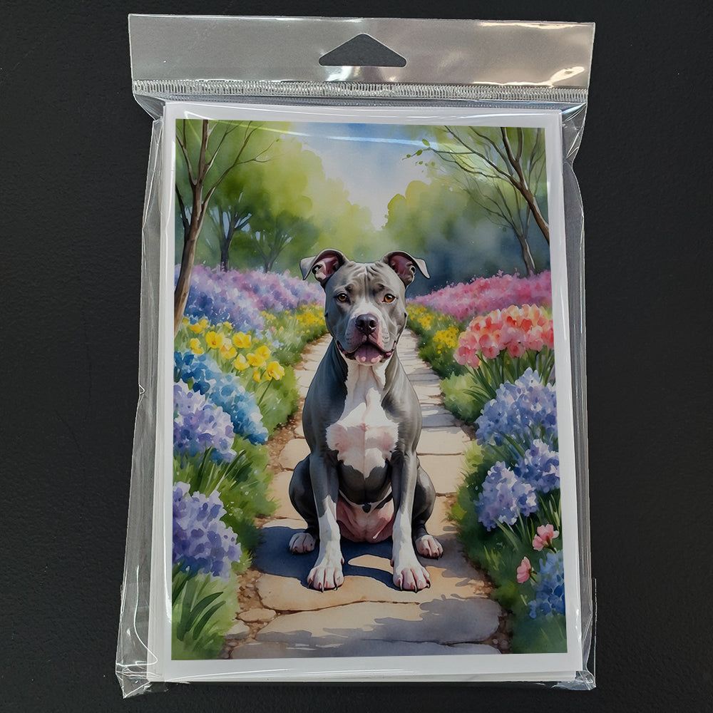 Pit Bull Terrier Spring Path Greeting Cards Pack of 8 Blank Cards with Envelopes Whimsical A7 Size 5x7