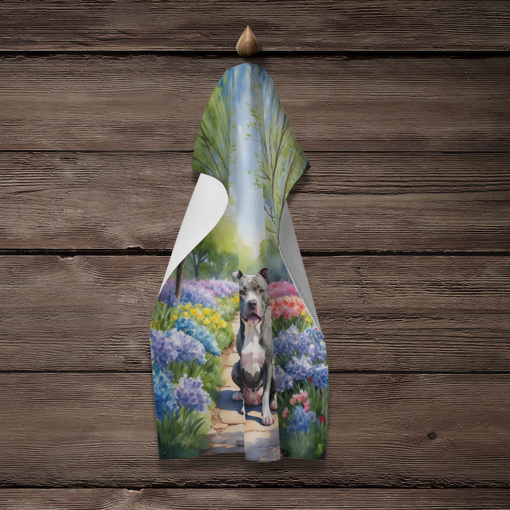 Pit Bull Terrier Spring Path Kitchen Towel Velour Plush Front and Cotton Loop Back Machine Washable