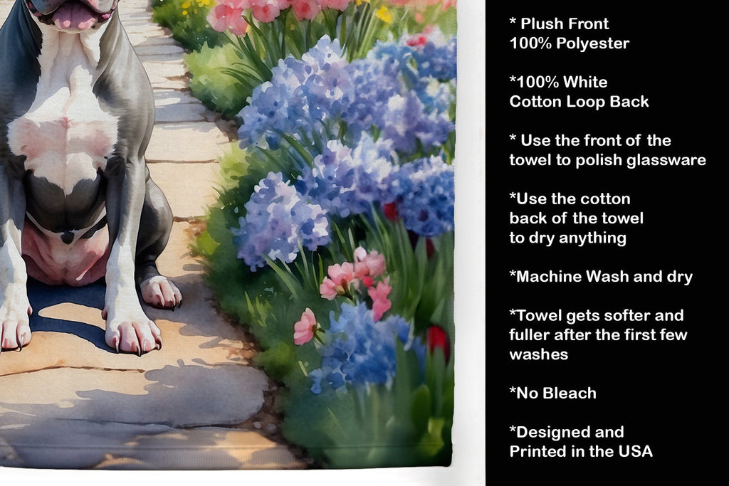 Pit Bull Terrier Spring Path Kitchen Towel Velour Plush Front and Cotton Loop Back Machine Washable