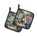 Pit Bull Terrier Spring Path Pot Holder Set of 2 Heat Resistant Quilted Hot Pads 7.5 x 7.5 Inch, Insulated Kitchen Trivets for Cooking & Baking