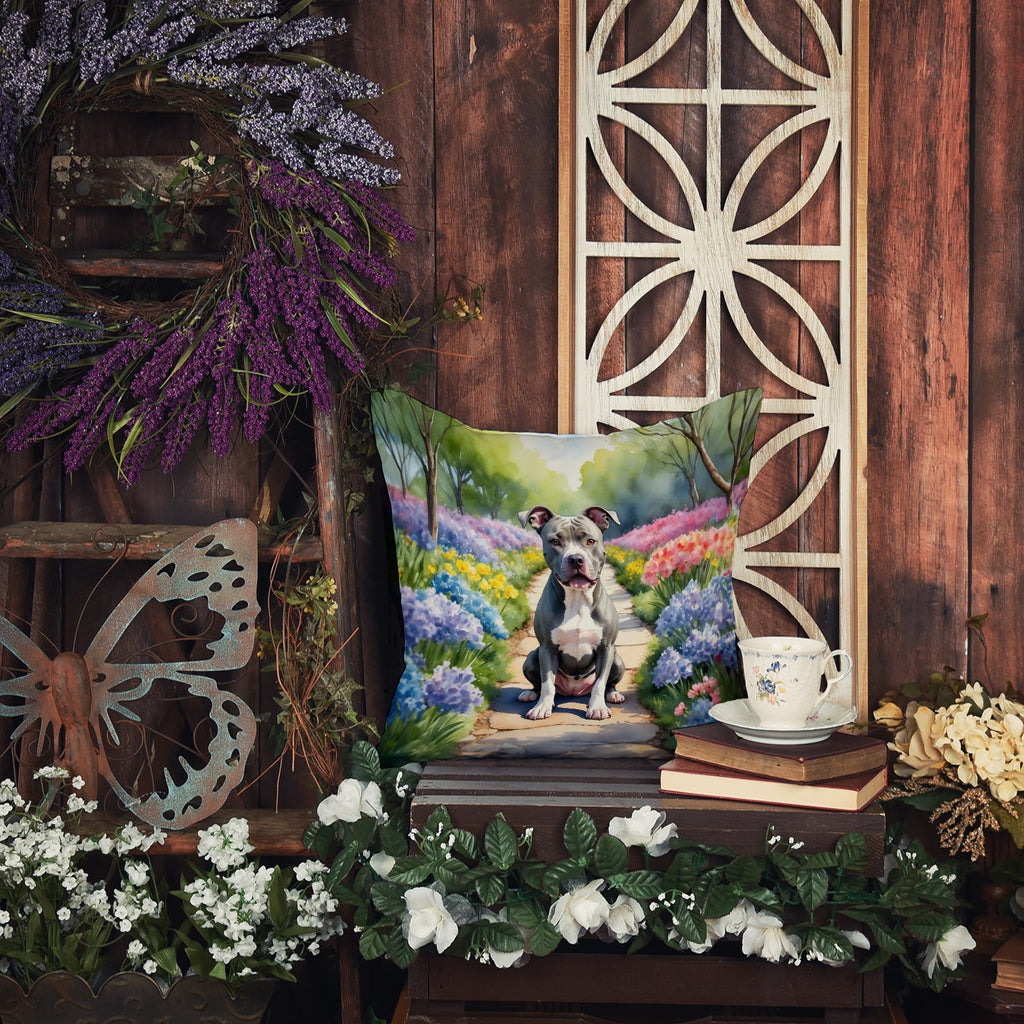 Pit Bull Terrier Spring Path Decorative Throw Pillow 18x18 Indoor Outdoor Accent Cushion, Fabric Cover with Insert for Sofa, Bed, Porch & Living Room