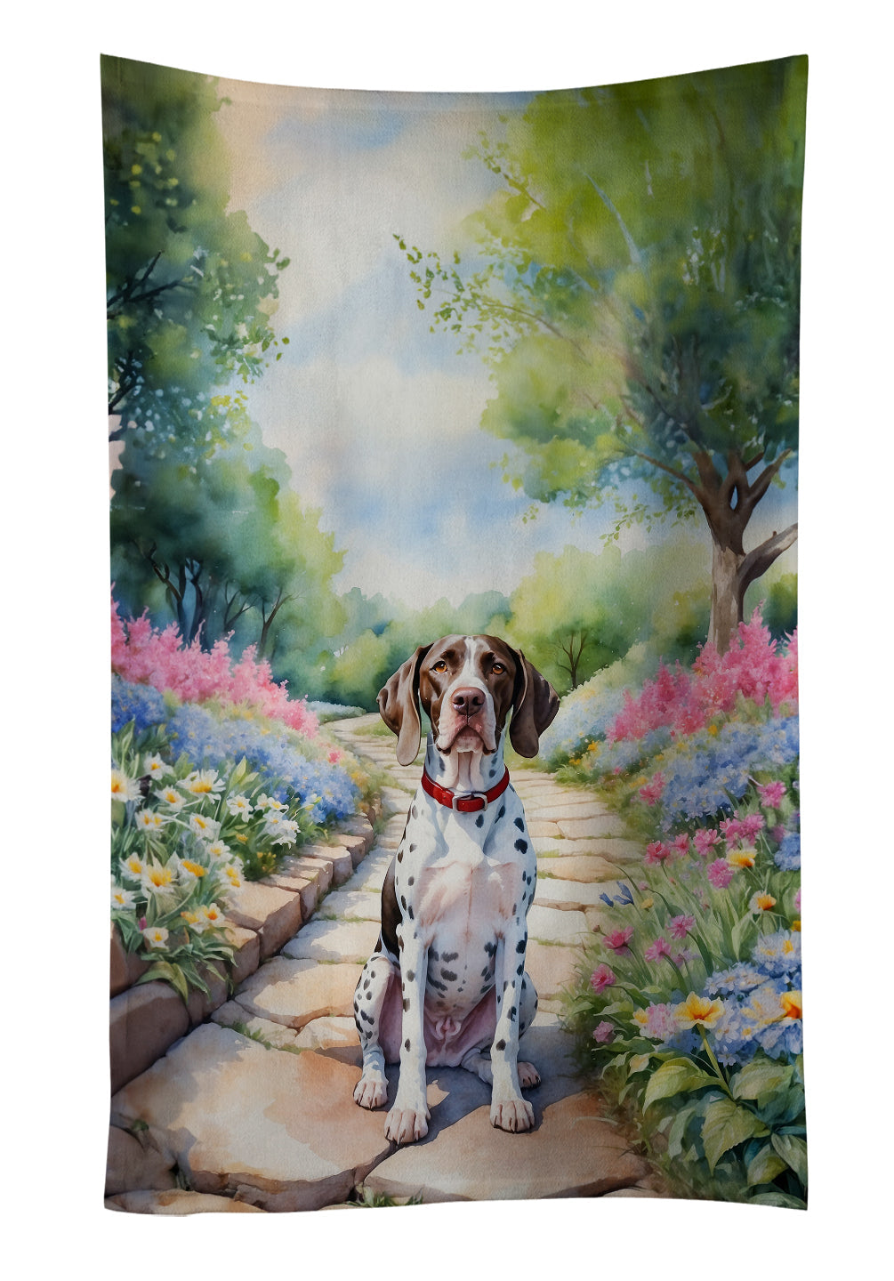 Pointer Spring Path Kitchen Towel Velour Plush Front and Cotton Loop Back Machine Washable