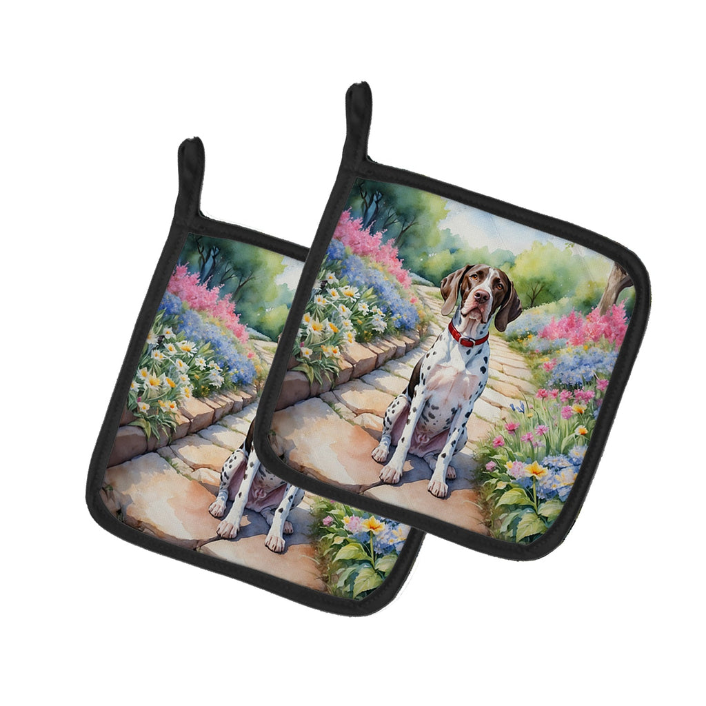 Pointer Spring Path Pot Holder Set of 2 Heat Resistant Quilted Hot Pads 7.5 x 7.5 Inch, Insulated Kitchen Trivets for Cooking & Baking