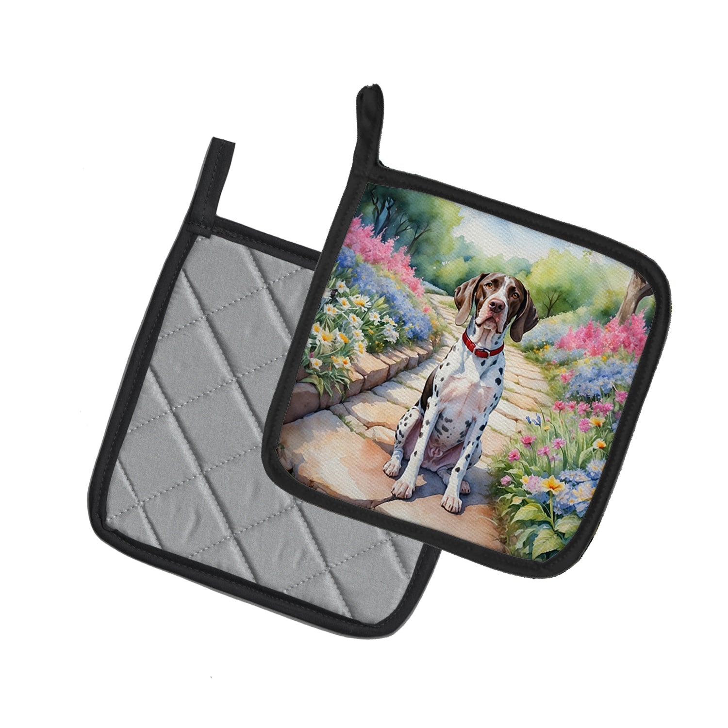 Pointer Spring Path Pot Holder Set of 2 Heat Resistant Quilted Hot Pads 7.5 x 7.5 Inch, Insulated Kitchen Trivets for Cooking & Baking